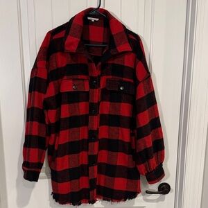White Birch Red and Black Plaid Utility Jacket